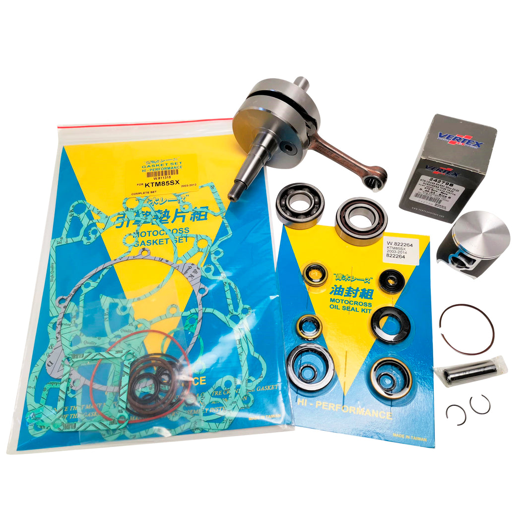 Husqvarna TC85 2018-2024 Full Engine Rebuild Kit - Crank, Bearings, Gaskets, Seals, Vertex Piston